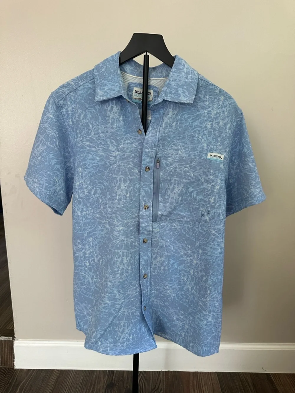 XCaster Outdoor Blue Men's Fishing Short-Sleeve Button-Up Shirt